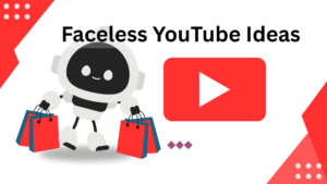 Faceless Youtube Niches Features Imago with a robot carrying shopping bags and youtube logo next to it