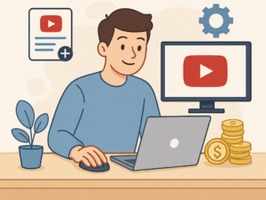 A guy using laptop for youtube